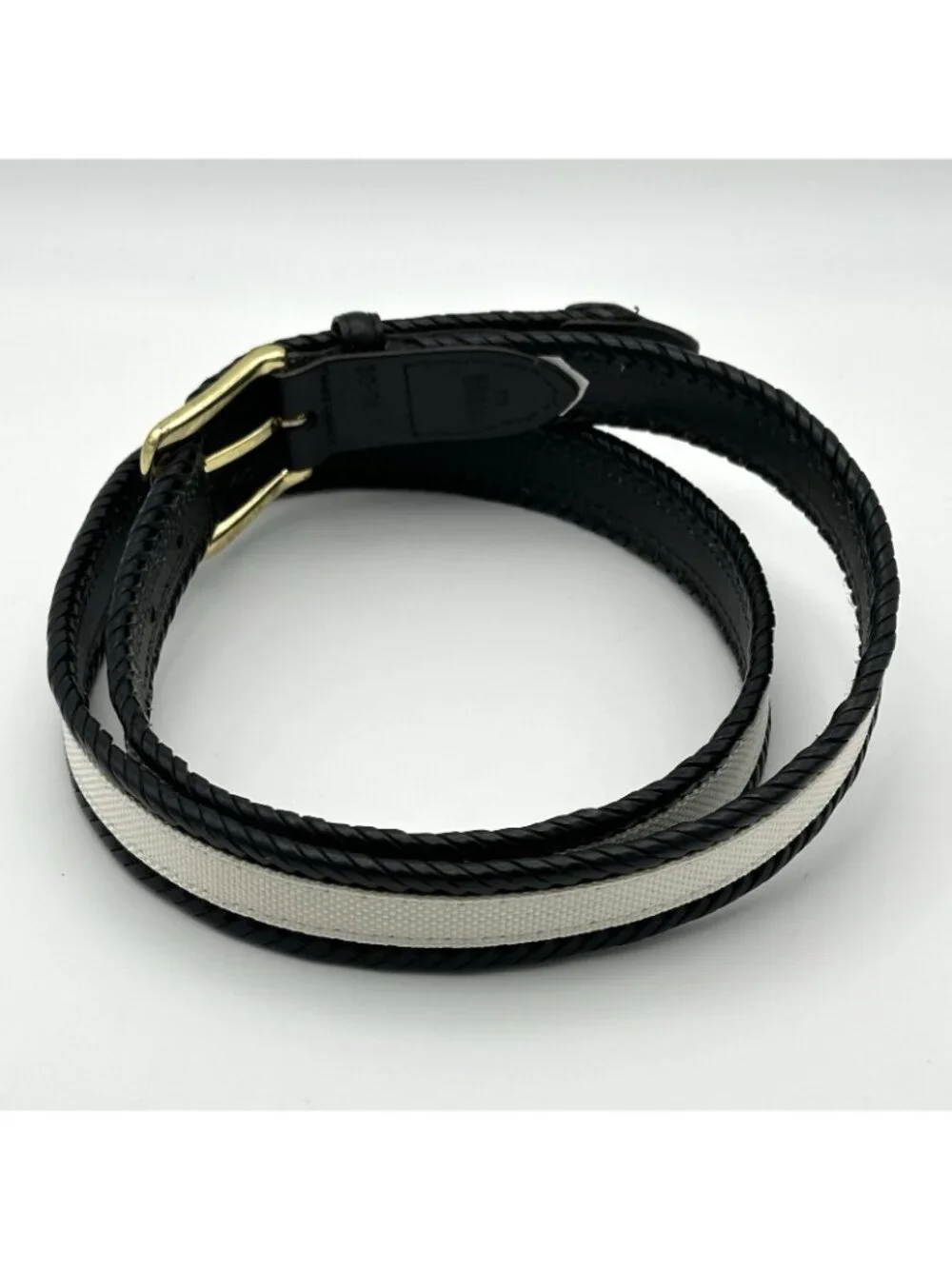 Izod Men’s Dress Belt Size 40 Black Leather White Canvas Golf Preppy